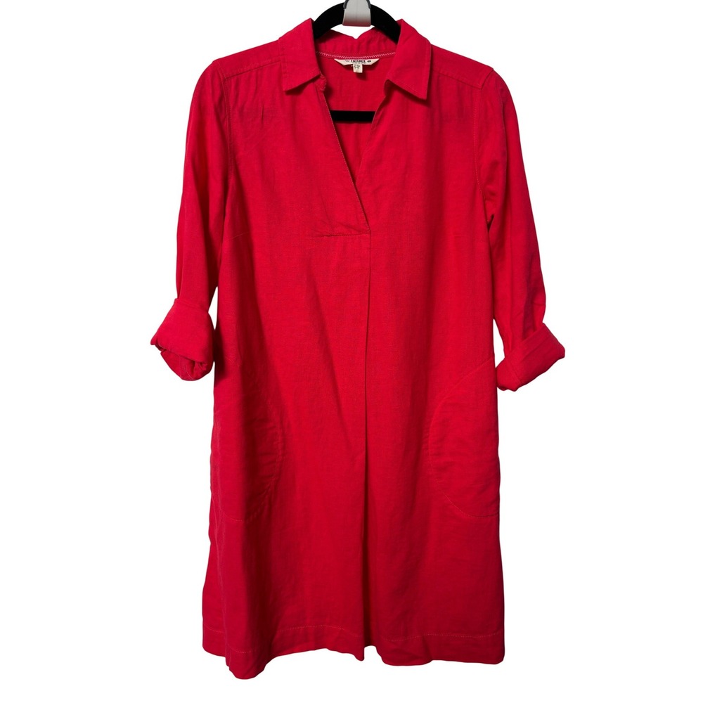 FatFace Mina Red Linen Blend Tunic Dress Womens Size US 4 V Neck Tomato Red